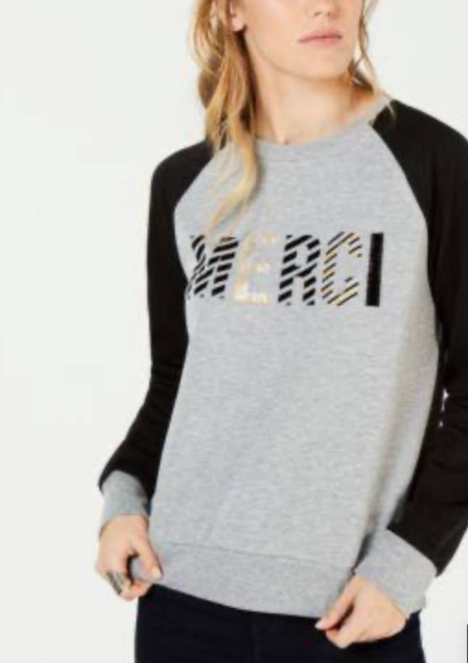 Carbon Copy Merci Colorblocked Embroidered Sweatshirt in Gray - XS